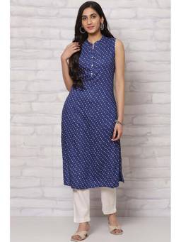 Rangriti - Blue Viscose Rayon Straight Kurta
