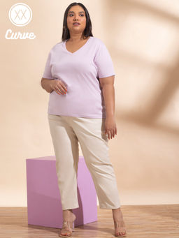 Twenty Dresses by Nykaa Fashion - Curve Pink Solid V Neck Basics T Shirt