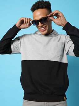 Campus Sutra - Color Block Hooded Sweatshirt Patch Pocket