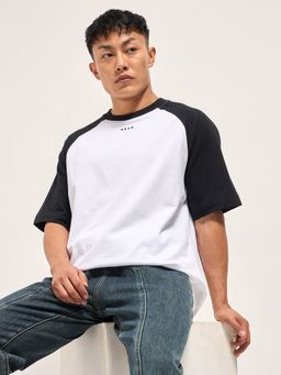 The Bear House - Mens White Colorblock Cotton Oversize T-Shirt