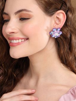 PRITA - Pretty Purple Floral Studded Silver-Plated Stud Earrings