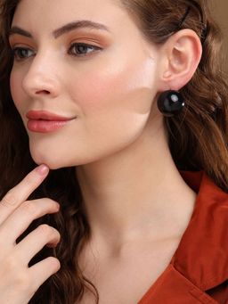 PRITA - Black Oversized Sphere Pearl Silver-Plated Stud Earrings