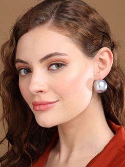 PRITA - Shiny Sphere Pearl Oversized Silver-Plated Stud Earrings