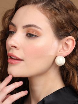 PRITA - White Pearl Oversized Silver-Plated Stud Earrings