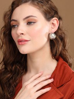 PRITA - Grey Pearl Sphere Oversized Silver-Plated Earrings