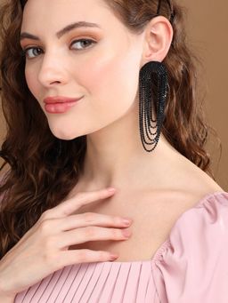 PRITA - Black Studded Closed Tassel Drop Earrings