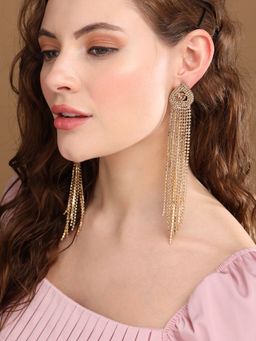 PRITA - Golden Heart Studded Long Tassel Gold-Plated Drop Earring