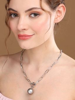 PRITA - Chic Metallic Ball Link Chain Silver-Plated Necklace