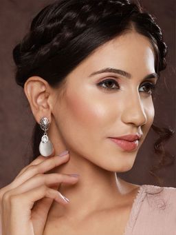 PRITA - Floral Teardrop Ad Studded Silver-Plated Drop Earrings
