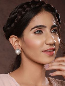 PRITA - Round Pearl Oxidised Silver Stud Earrings