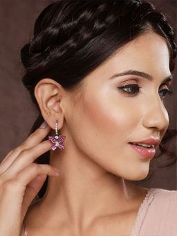 Priyaasi - Purple Butterly Ad Stone Studded Silver-Plated Drop Earrings