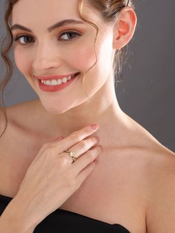 Priyaasi - Sheer By Yellow Block Leaf Adjustable 925 Sterling Silver Ring