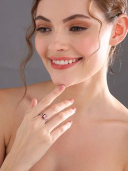 Priyaasi - Sheer By Red Solitaire Ad Adjustable 925 Sterling Silver Ring