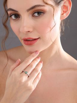 Priyaasi - Sheer By Green Oval Solitaire Ad Adjustable 925 Sterling Silver Ring