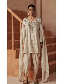 Basanti Kapde aur Koffee - Ivory Celeste Ivory Embroidered Kurta with Dhoti Pant and Dupatta