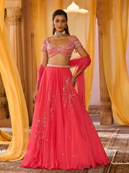 Zoon - Embroidered Pink Lehenga with Blouse and Dupatta