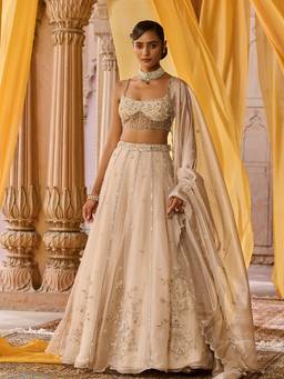Zoon - Embroidered Cream Lehenga with Blouse and Dupatta
