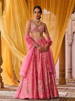 Zoon - Embroidered Pink Lehenga with Blouse and Dupatta