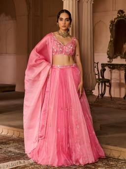 Zoon - Embroidered Pink Lehenga with Blouse and Dupatta