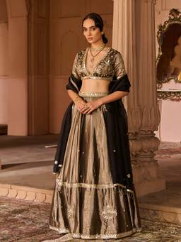 Zoon - Embroidered Copper Lehenga with Blouse and Dupatta