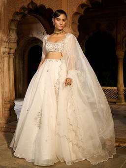 Zoon - Embroidered Ivory Lehenga with Blouse and Dupatta