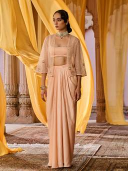 Zoon - Peach Embellished Skirt with Bustier and Jacket