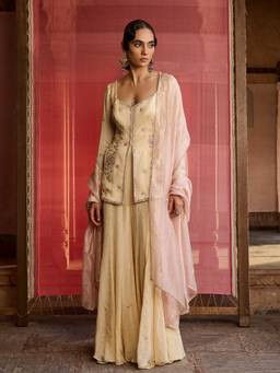 Zoon - Embroidered Yellow Kurta with Sharara and Dupatta