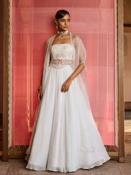 Zoon - Embroidered Blue Bustier with Skirt and Jacket