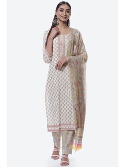 Biba - Off White Cotton Unstitched Suit (Set of 3)