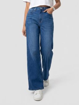 Spykar - Mid Blue Wide Leg High Rise Jeans