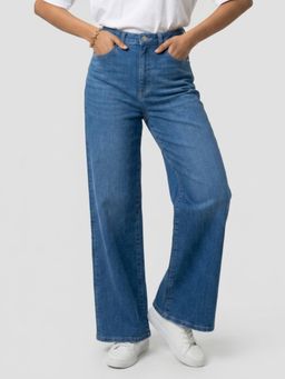 Spykar - Mid Blue Wide Leg High Rise Jeans