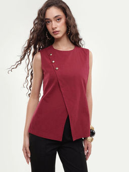 RAREISM - Women'S Fent Dark Red Cotton Top