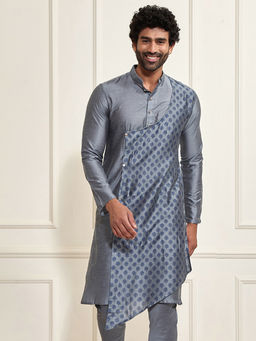 Vastramay - Men Cotton Blend Block Printed Asymmetrical Kurta