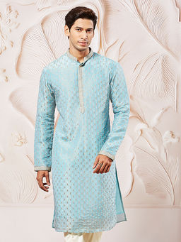 Vastramay - Men Tissue Silk Embroidered Traditional Kurta