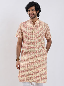 Vastramay - Men Cotton Half Sleeves Hare Krishna Hare Ram Printed Kurta