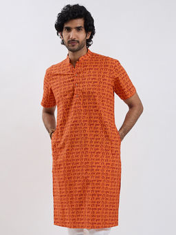 Vastramay - Men Cotton Half Sleeves Hare Krishna Hare Ram Printed Kurta