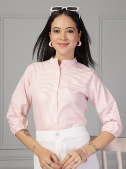 Style Quotient - Women Peach and White Stripe Formal Shirt