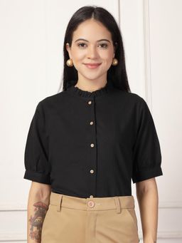 Style Quotient - Women Solid Black Regular Fit Flex Formal Shirt