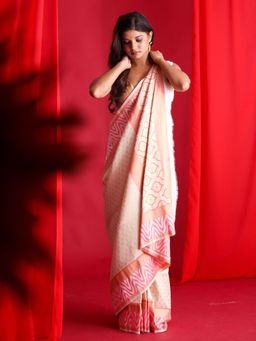 Beatitude - Off White Banarasi Saree with Unstitched Blouse
