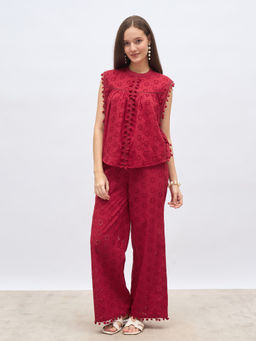 Styli - Women Maroon Self Design Co-Ord Set