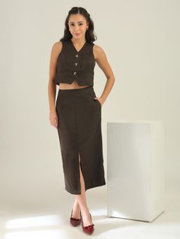 Globus - Women Dark Brown Solid Co-Ord Set