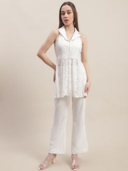 BLANC9 - Women White Self Design Laced Co-Ord Set