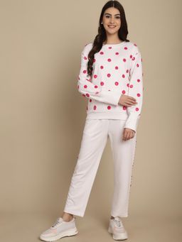 BLANC9 - Women White Embroidered Sweatshirt with Pant