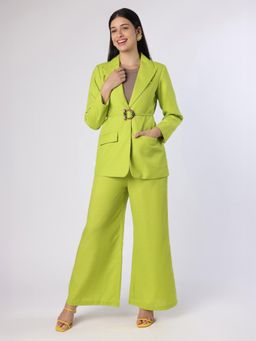 BLANC9 - Women Bright Lime Green Solid Co-Ord Set