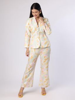 BLANC9 - Women Multi-Color Pastel Abstract Printed Co-Ord Set
