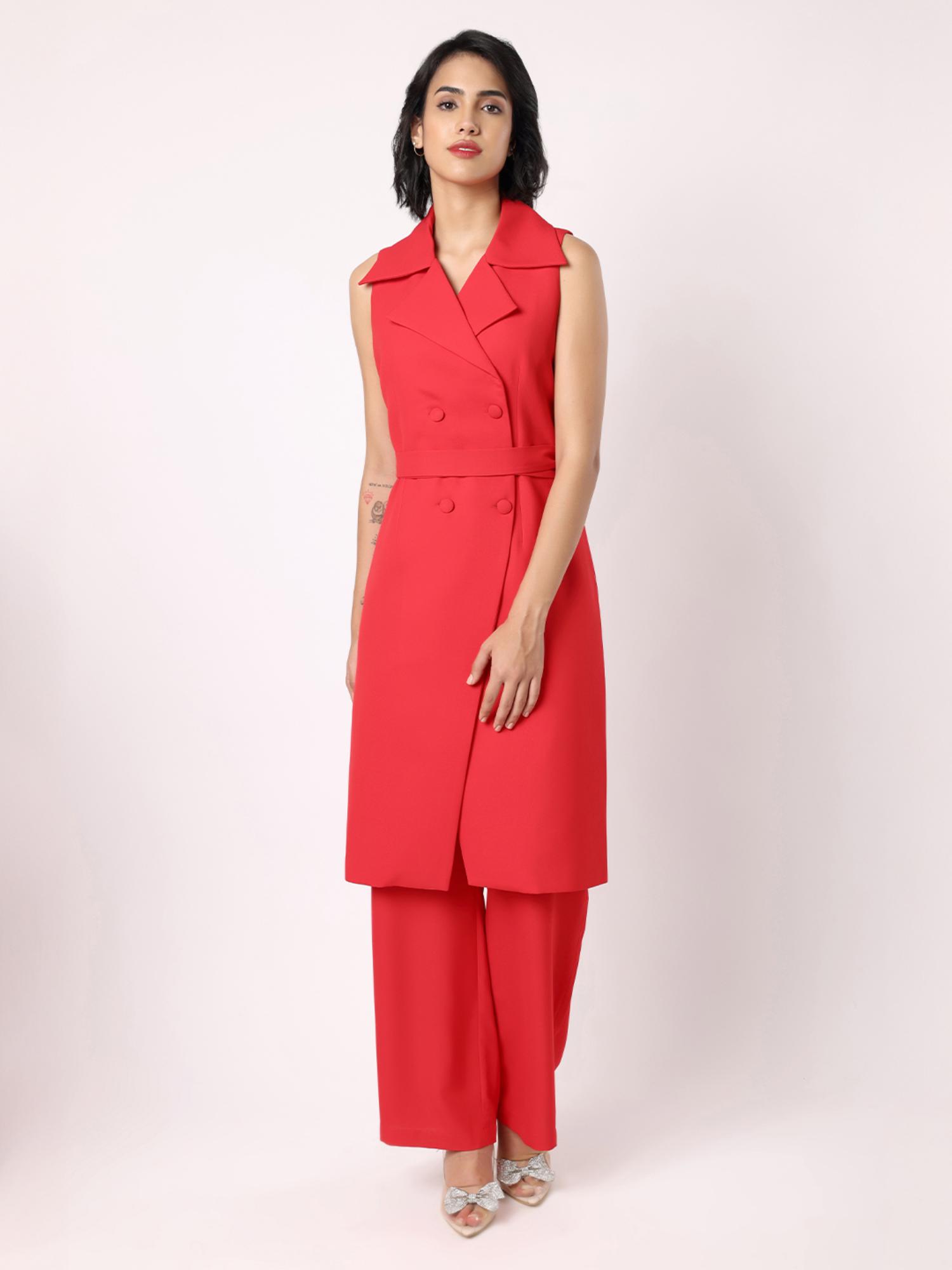 blanc9 Women Red Solid Co-Ord Set-picture-26