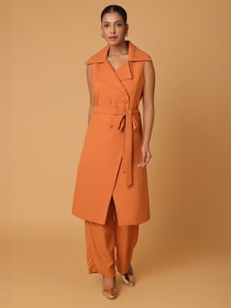 BLANC9 - Women Dull Orange Solid Co-Ord Set