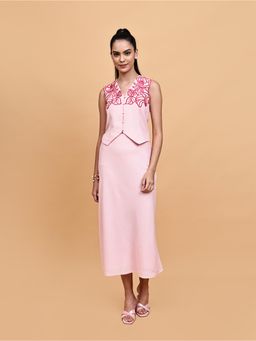 BLANC9 - Women Pink Blossom Floral Embroidered Co-Ord Set