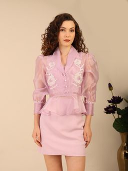 BLANC9 - Women Lavender Bloom Floral Embroidered Co-Ord Set