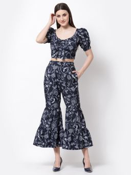 BLANC9 - Women Navy Blue Floral Printed Co-Ord Set
